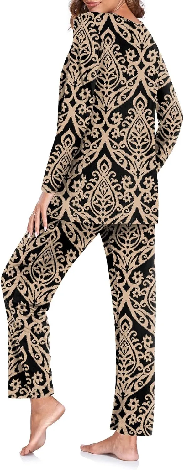 TAOHUADAO Women's Fall Pajamas Set with Pockets Soft Pants with Long Sleeve Top Ladies Sleepwear