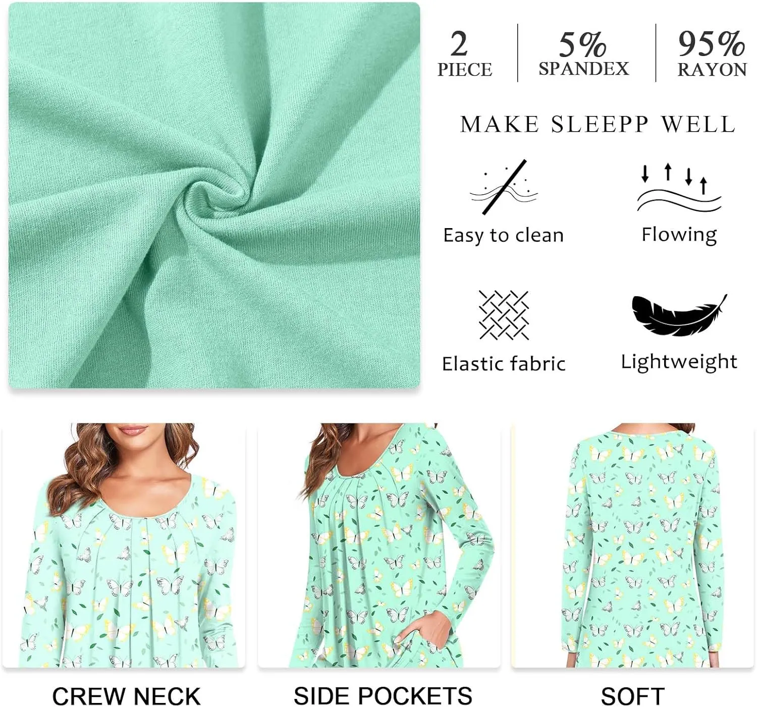 TAOHUADAO Women's Fall Pajamas Set with Pockets Soft Pants with Long Sleeve Top Ladies Sleepwear
