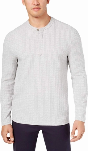 Tasso Elba Mens Textured Henley Shirt, Grey, Large