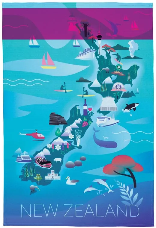 Tea Towel NZ Map & Icons