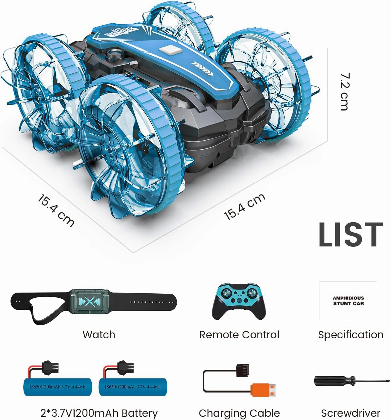 Tecnock Amphibious Remote Control Car Boat, 4WD Gesture RC Car with Waterproof Remote Control, RC Stunt Car with LED Lights, Pool Toys for Kids Ages 8-12, Toys Gifts for Boys Girls