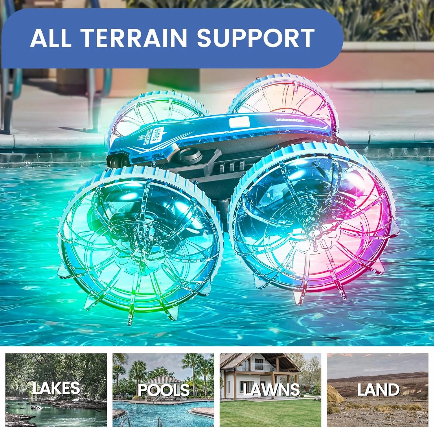 Tecnock Amphibious Remote Control Car Boat, 4WD Gesture RC Car with Waterproof Remote Control, RC Stunt Car with LED Lights, Pool Toys for Kids Ages 8-12, Toys Gifts for Boys Girls