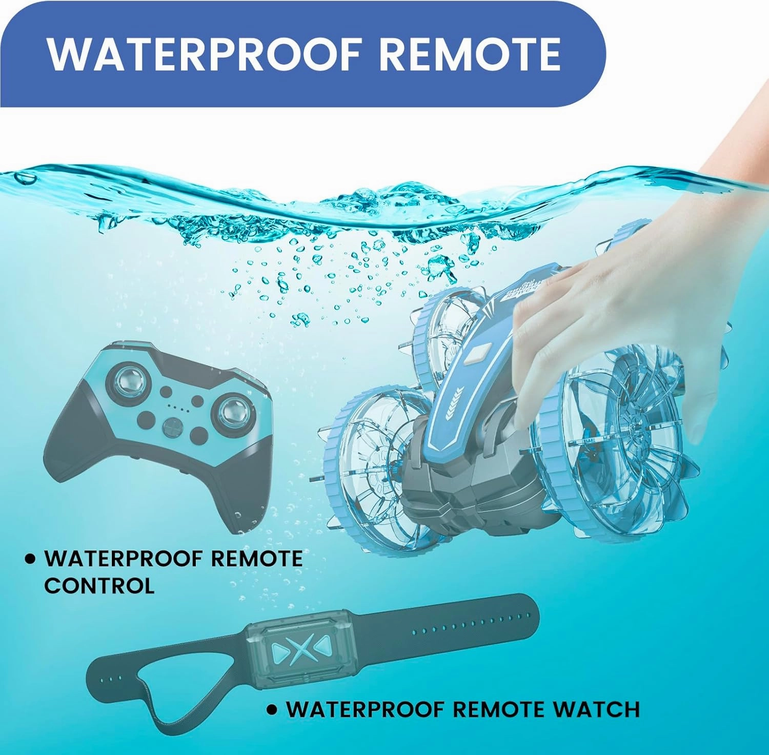 Tecnock Amphibious Remote Control Car Boat, 4WD Gesture RC Car with Waterproof Remote Control, RC Stunt Car with LED Lights, Pool Toys for Kids Ages 8-12, Toys Gifts for Boys Girls