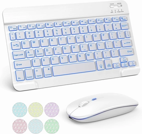 TECURS Bluetooth Keyboard and Mouse Combo for iPad, 7-Color Backlit Rechargeable Wireless Keyboard & Mouse Compatible with iPad 10th/9th/8th Gen, iPad Pro/Air/Mini and ipadOS 13 and Above (White Grey)
