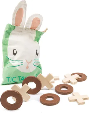Tender Leaf Toys - Tic Tac Toe - Wooden Tic Tac Toe Game with Bunny Drawstring Bag - Travel Board Game for Kids and Adults - Age 3 