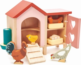 Tender Leaf Toys - Chicken Coop - 9 Pcs Miniature Henhouse Farm Animal Toys, Dollhouse Accessories Pretend Play Set for Kids Imaginative Play - Age 3 