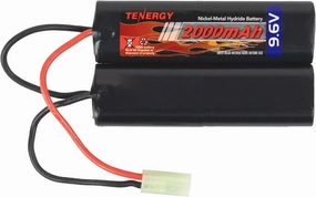 Tenergy Airsoft Battery 9.6V NiMH Nunchuck Battery with Mini Tamiya Connector High Capacity 2000mAh Battery Pack for Airsoft Guns