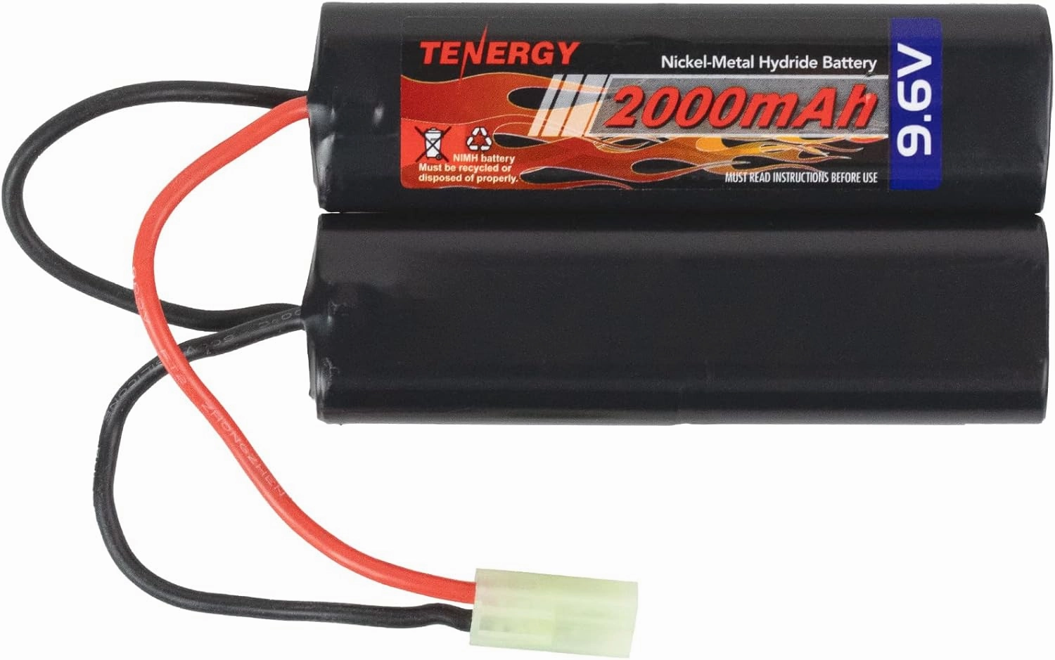 Tenergy Airsoft Battery 9.6V NiMH Nunchuck Battery with Mini Tamiya Connector High Capacity 2000mAh Battery Pack for Airsoft Guns
