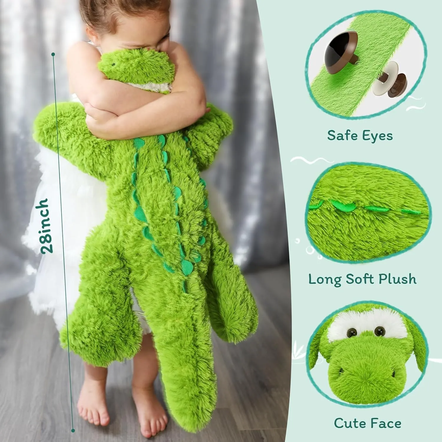 Tezituor Alligator Stuffed Animal, 28 inch Large Stuffed Crocodile Plush Toy, Soft Alligator Plush Pillow for Boys Girls