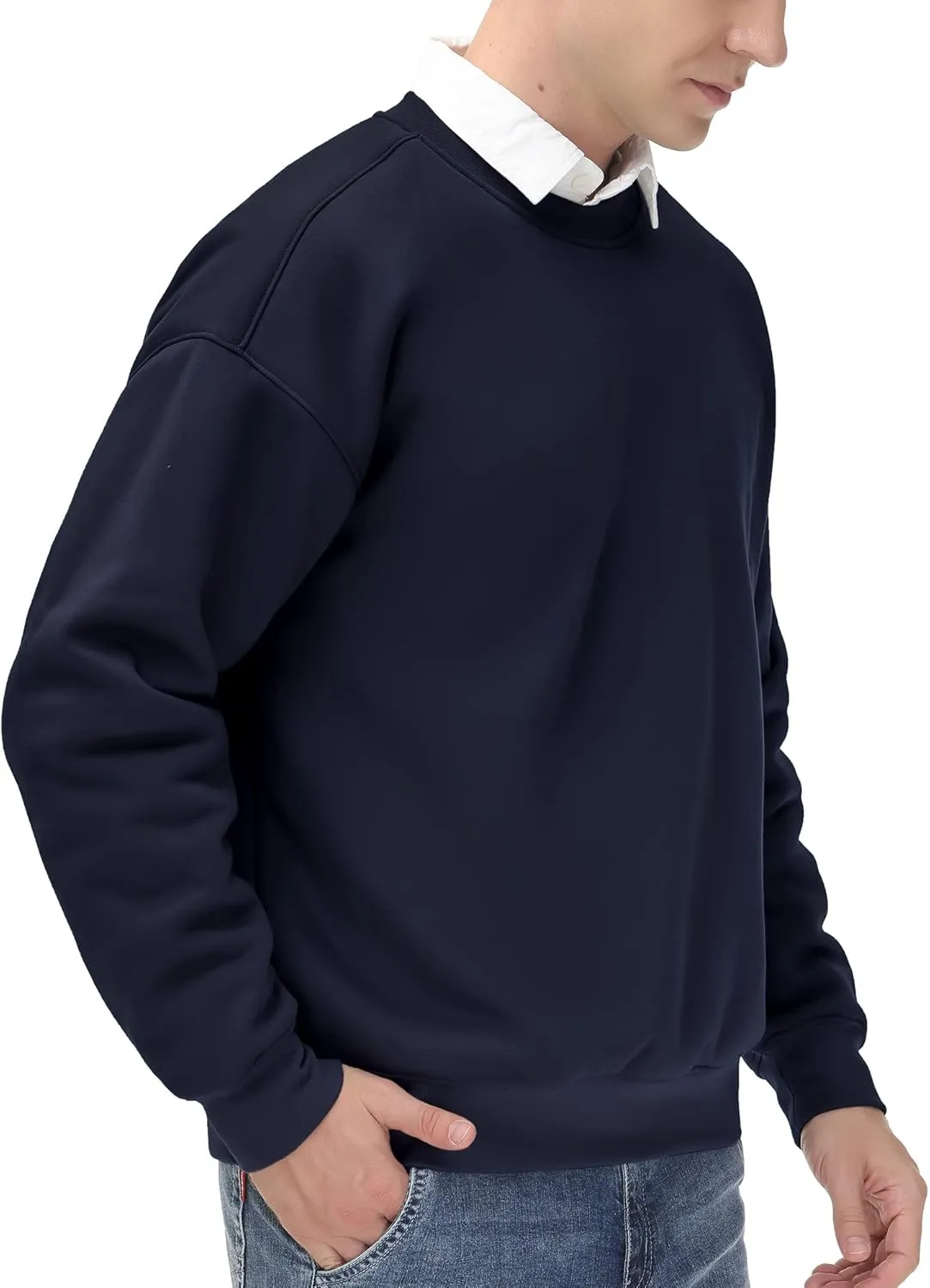 THE GYM PEOPLE Men's Fleece Crewneck Sweatshirt Thick Loose fit Soft Basic Pullover Sweatshirt