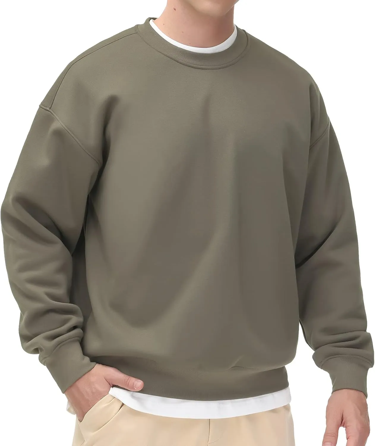 THE GYM PEOPLE Men's Fleece Crewneck Sweatshirt Thick Loose fit Soft Basic Pullover Sweatshirt