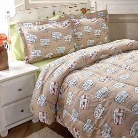 The Lakeside Collection Happy Camper Comforter Set Cute Bedding for Outdoor Lovers, Full/Queen, Beige