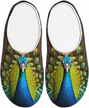 The Peacock Slippers With Fluffy Soft Warm For Women11-11.5/Men8.5-9.5, Flannel Slippers Cozy Plush Indoor Outdoor