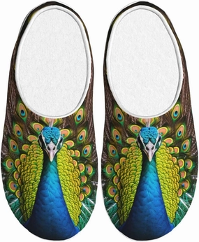 The Peacock Slippers With Fluffy Soft Warm For Women, Flannel Slippers Cozy Plush Indoor Outdoor, Size 5-5.5
