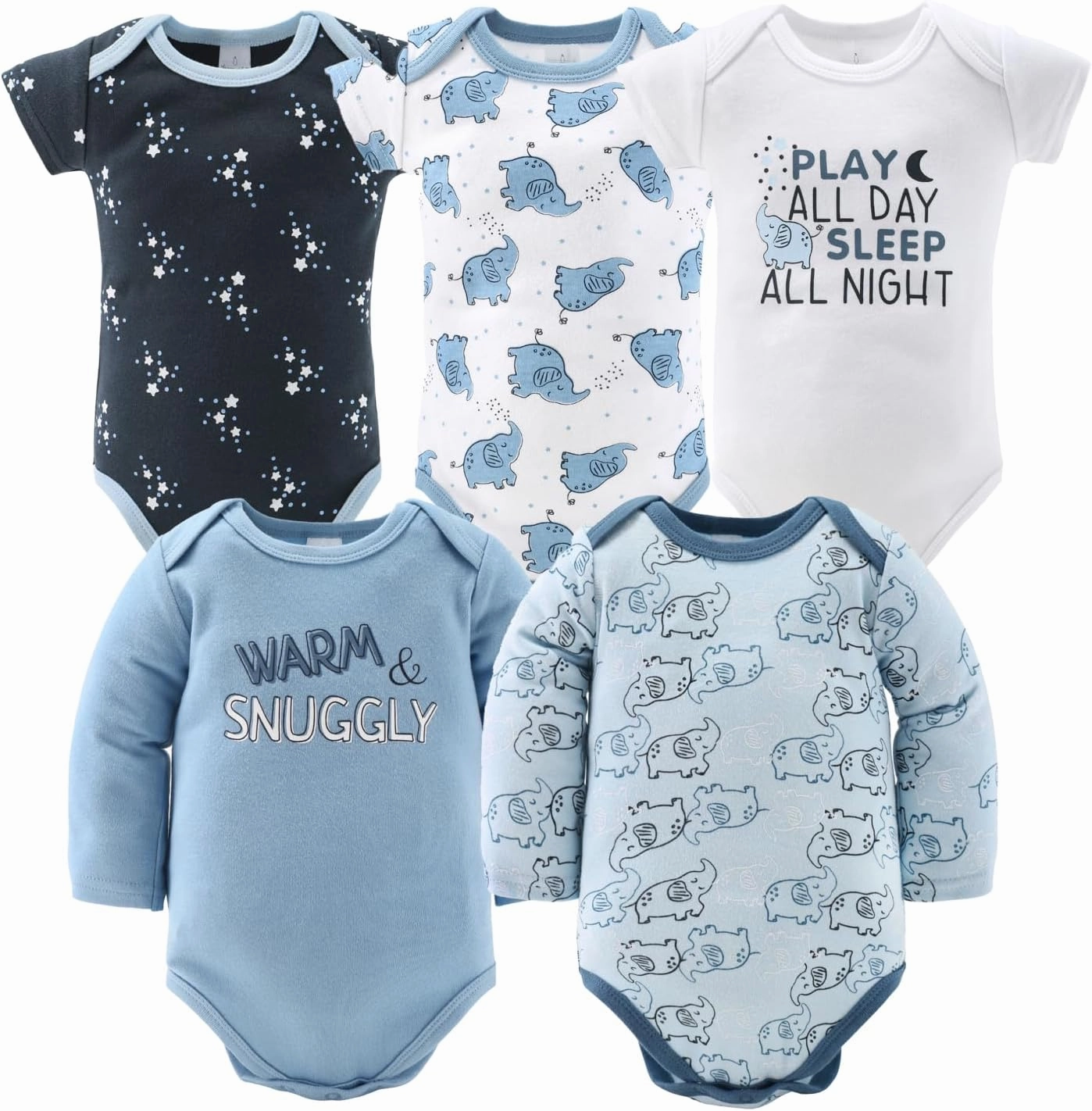 The Peanutshell Baby Layette Gift Set for Boys - 30 Piece Layette Set, Newborn to 9 Months Baby Boy Clothes - Elephant Blue