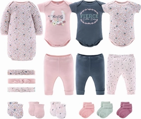 The Peanutshell Baby Layette Gift Set for Girls - 16 Piece New Born Girl Gift Set, Baby Clothes, 0-9 Months - Prairie Floral