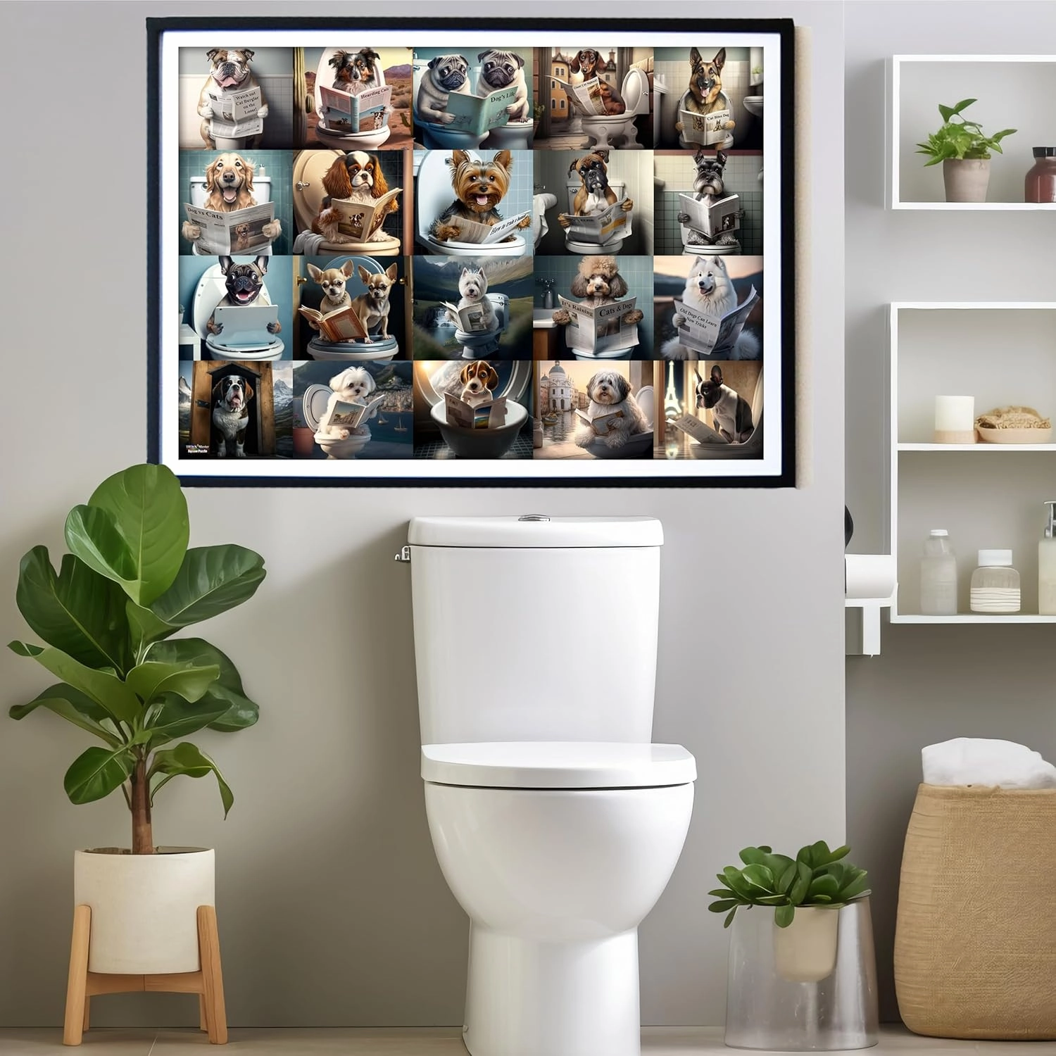 Think2Master Pooping Dogs & Puppies 1000 Pieces Jigsaw Puzzle. Pooping Puppies, Funny Bathroom Decoration, Gag Gift. Fun Toy Teens, Adults, Seniors & Families. Great for Kids 13  Size: 26.8” x 18.9”