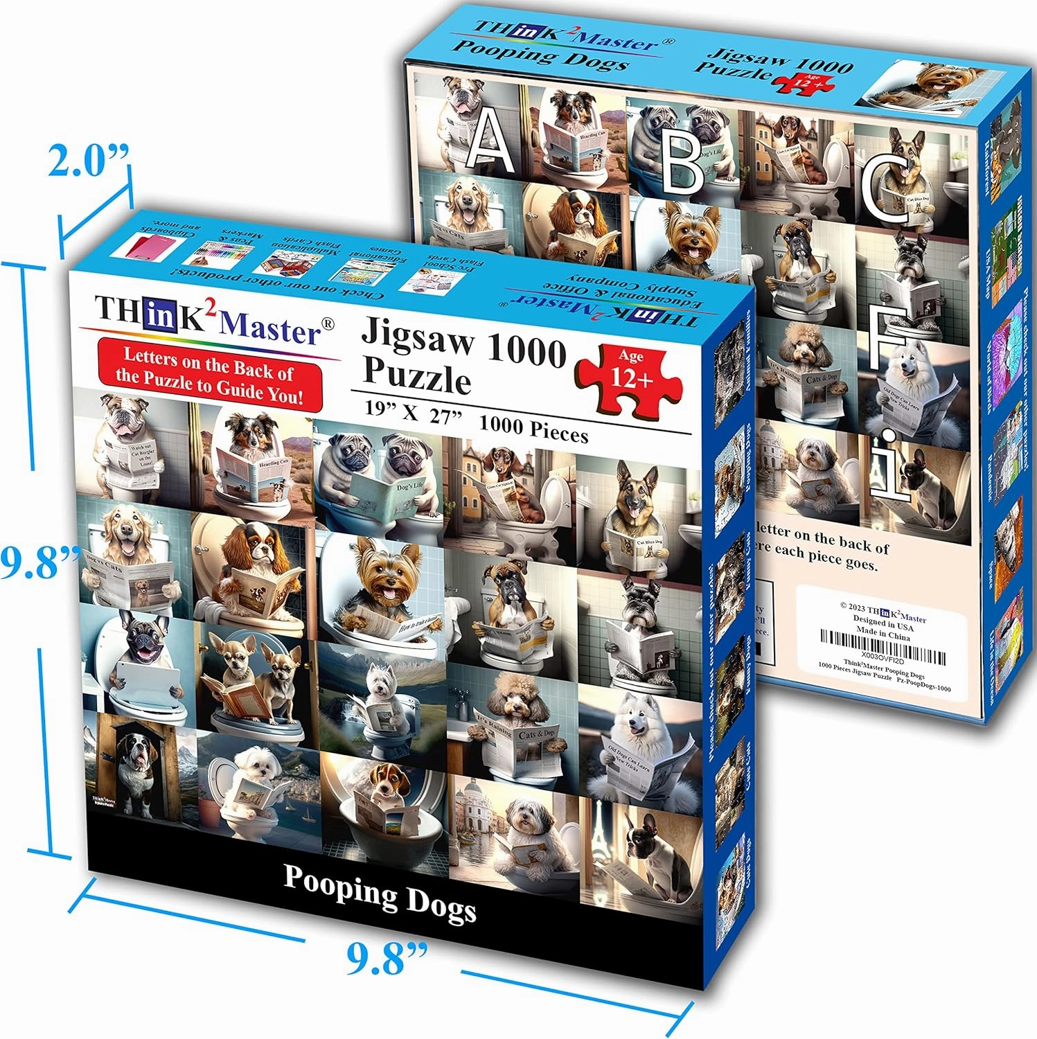 Think2Master Pooping Dogs & Puppies 1000 Pieces Jigsaw Puzzle. Pooping Puppies, Funny Bathroom Decoration, Gag Gift. Fun Toy Teens, Adults, Seniors & Families. Great for Kids 13  Size: 26.8” x 18.9”
