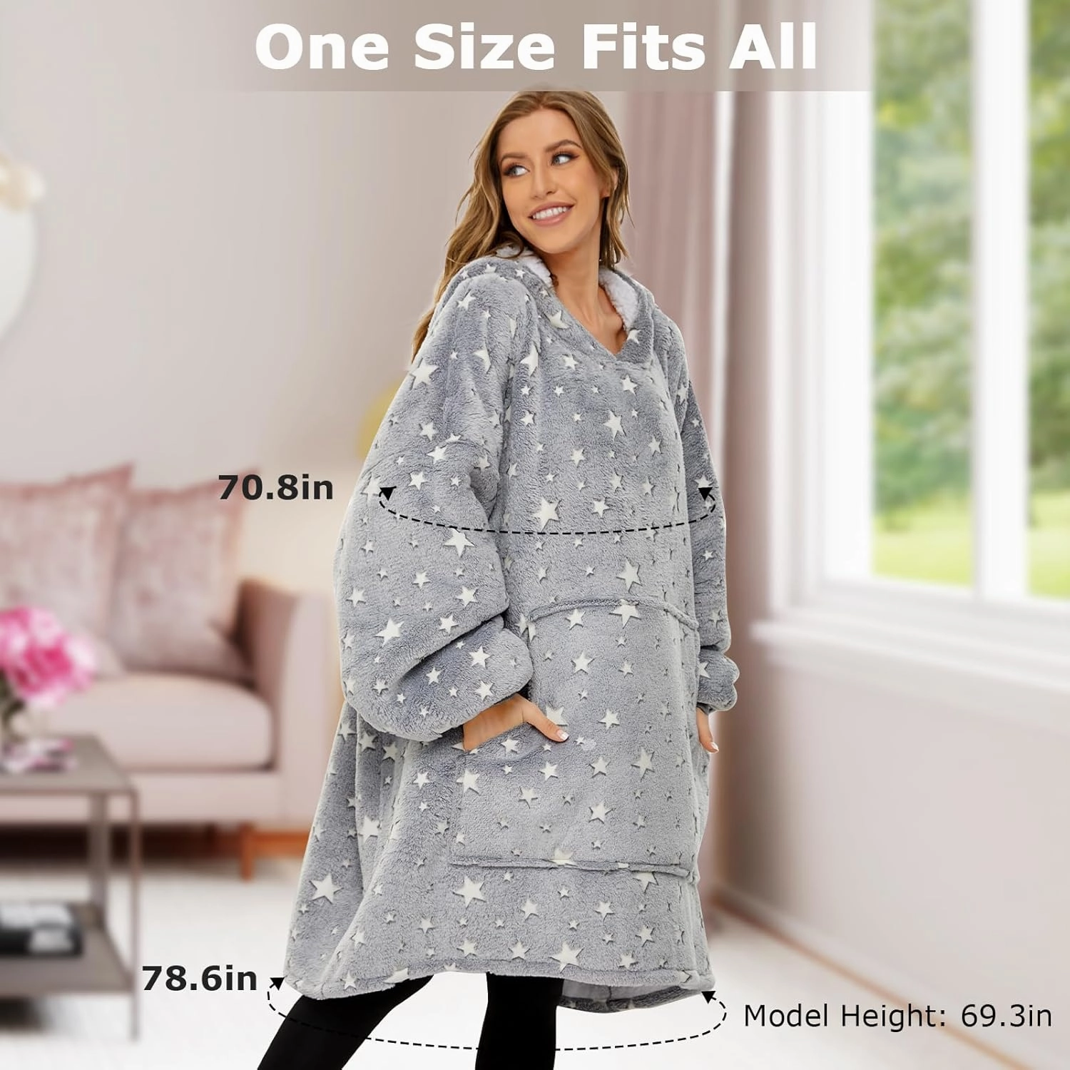 THREE POODLE Wearable Blanket Hoodie, Glow in The Dark Sherpa Hoodie, Oversized Hooded Blanket Sweatshirt for Adults Women Men Kids, Extremely Cozy, Warm, Soft, and Fuzzy
