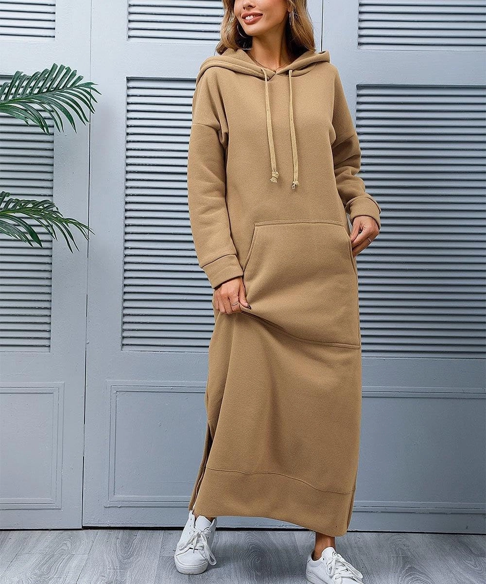 TIAFORD Women's Casual Plush Pullover Oversized Sweatshirt for Women Long Sleeve Drawstring Hoodie Maxi Dress with Pocket