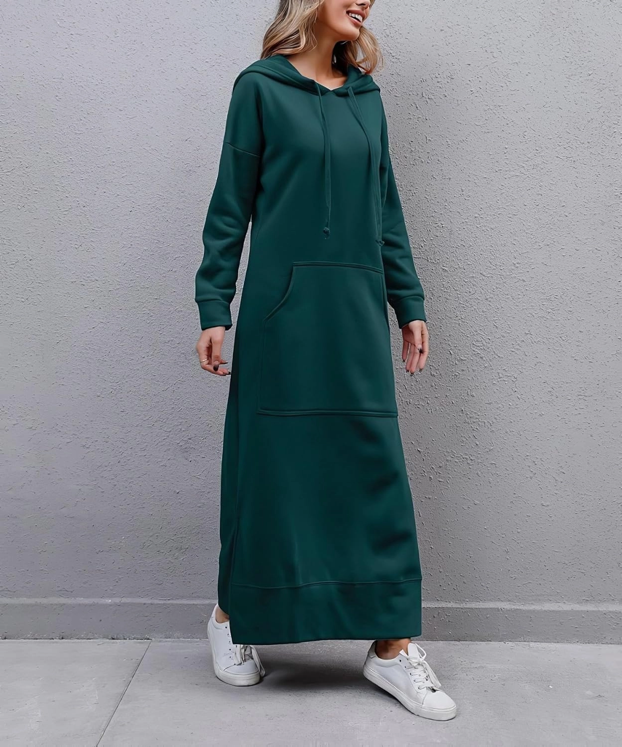 TIAFORD Women's Casual Plush Pullover Oversized Sweatshirt for Women Long Sleeve Drawstring Hoodie Maxi Dress with Pocket