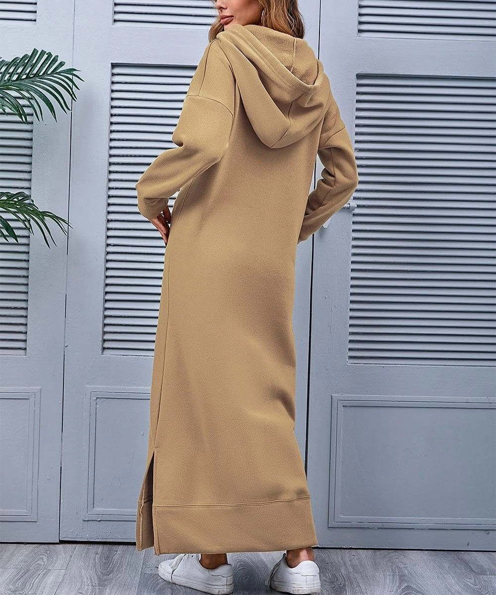 TIAFORD Women's Casual Plush Pullover Oversized Sweatshirt for Women Long Sleeve Drawstring Hoodie Maxi Dress with Pocket