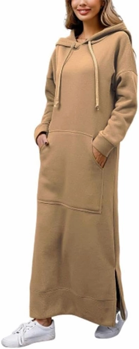 TIAFORD Women's Casual Plush Pullover Oversized Sweatshirt for Women Long Sleeve Drawstring Hoodie Maxi Dress with Pocket