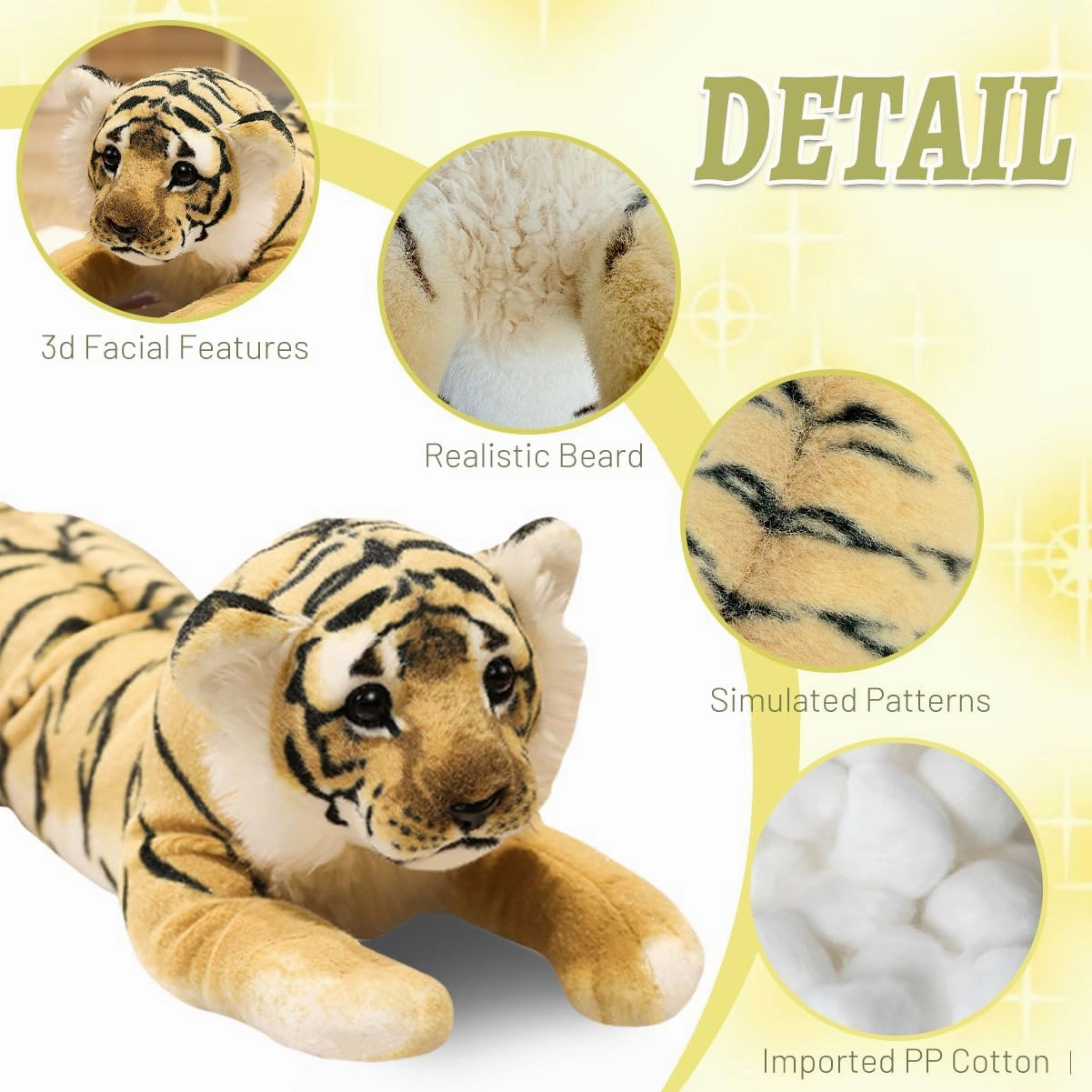 Tiger Stuffed Animals, 19" Large Stuffed Tiger Animal Plush Toys Safari Cute Realistic Tiger Plush Soft Pillow Jungle Birthday for Kids