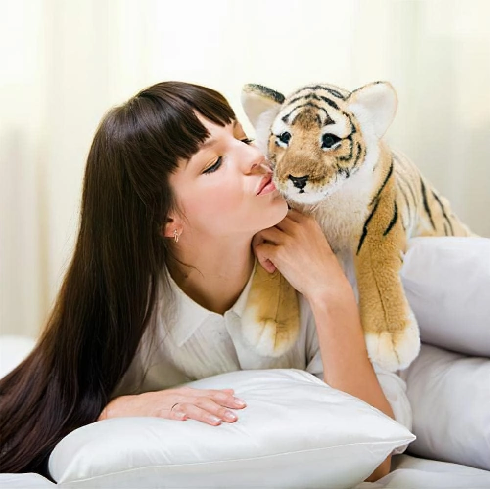 Tiger Stuffed Animals, 19" Large Stuffed Tiger Animal Plush Toys Safari Cute Realistic Tiger Plush Soft Pillow Jungle Birthday for Kids