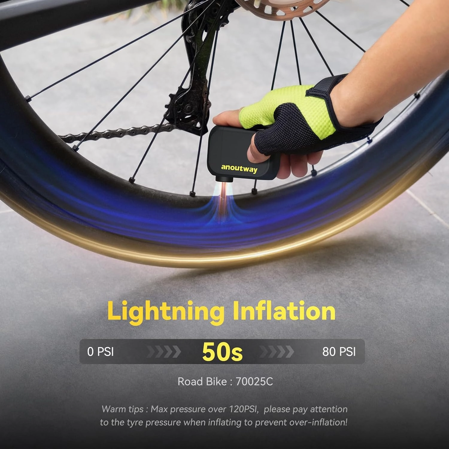 Tiny Pump Rechargeable Electric Bicycle Air Pump, Max 120 PSI, Mini Bike Tire Pump Auto Stop, with Presta and Schrader Valve