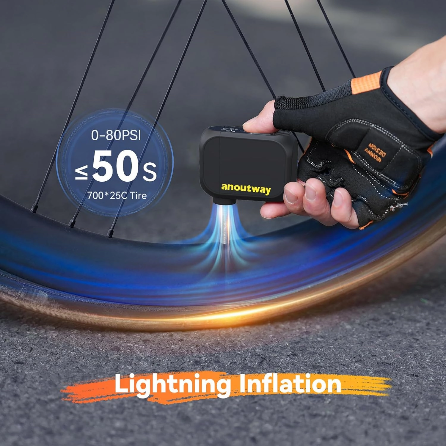 Tiny Pump Rechargeable Electric Bicycle Air Pump, Max 120 PSI, Mini Bike Tire Pump Auto Stop, with Presta and Schrader Valve