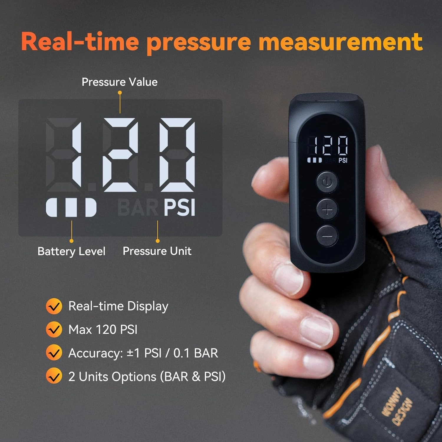 Tiny Pump Rechargeable Electric Bicycle Air Pump, Max 120 PSI, Mini Bike Tire Pump Auto Stop, with Presta and Schrader Valve