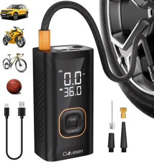 Tire Inflator Portable Air Compressor, 150PSI Portable Air Compressor with Accurate Pressure Gauge,E-Bike Inflation Cordless Air Pump for Car, Bike, Motorcycle, Ball