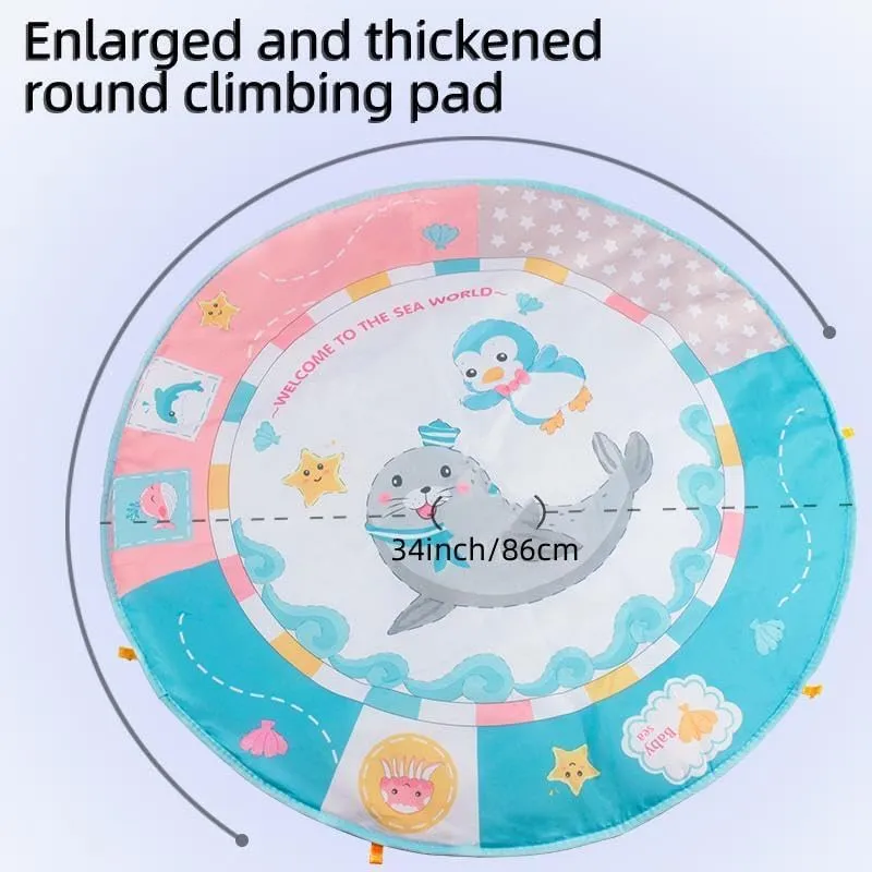 Toddler Baby Play Gym Mat Tummy Time Activity Mat Baby Playmat for Newborn to Toddlers Floor Toy with Music Keyboard Skills Foldable (Round Blue)