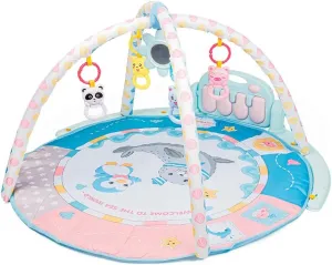 Toddler Baby Play Gym Mat Tummy Time Activity Mat Baby Playmat for Newborn to Toddlers Floor Toy with Music Keyboard Skills Foldable (Round Blue)