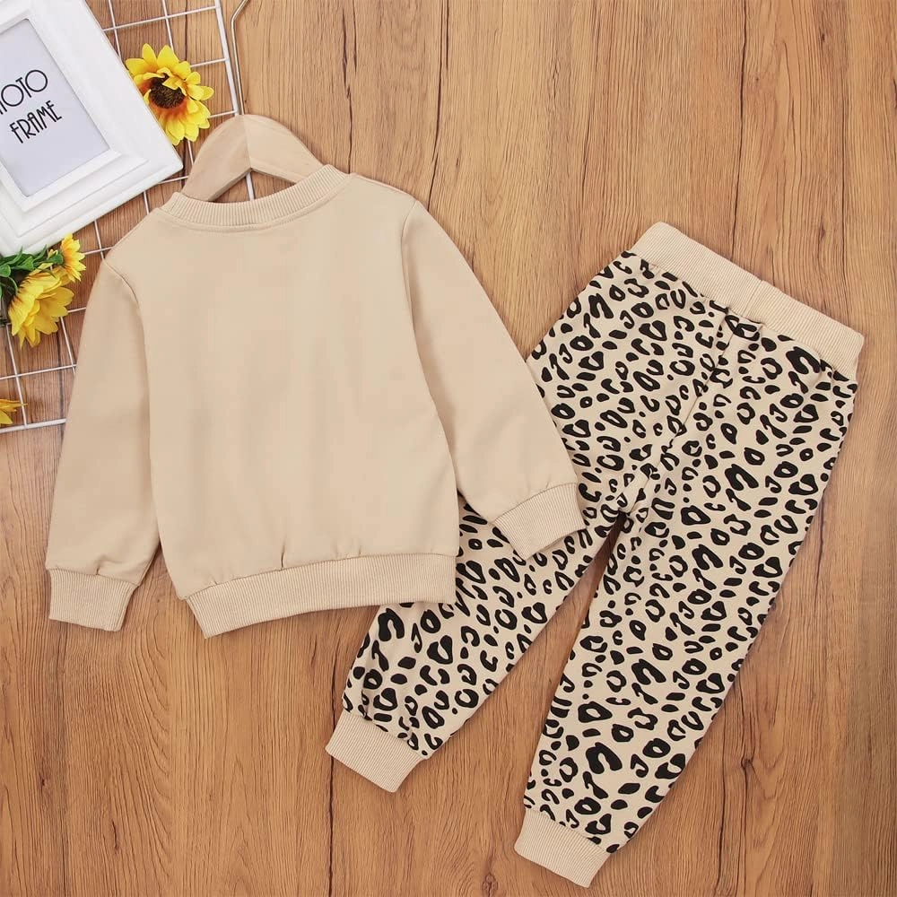 Toddler Baby Girl Leopard Fall Clothes Long Sleeve Pullover Crew Neck Top Sweatshirt Pants Casual Winter Outfits