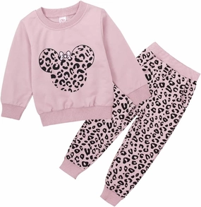 Toddler Baby Girl Leopard Fall Clothes Long Sleeve Pullover Crew Neck Top Sweatshirt Pants Casual Winter Outfits