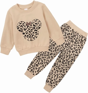 Toddler Baby Girl Leopard Fall Clothes Long Sleeve Pullover Crew Neck Top Sweatshirt Pants Casual Winter Outfits