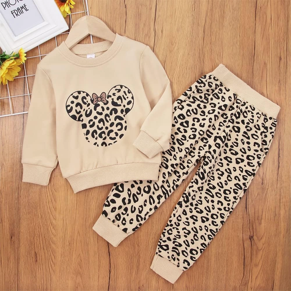 Toddler Baby Girl Leopard Fall Clothes Long Sleeve Pullover Crew Neck Top Sweatshirt Pants Casual Winter Outfits