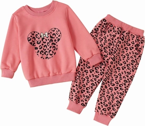 Toddler Baby Girl Leopard Fall Clothes Long Sleeve Pullover Crew Neck Top Sweatshirt Pants Casual Winter Outfits