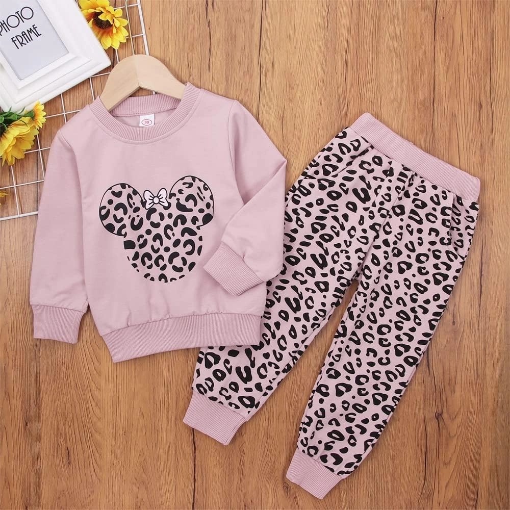 Toddler Baby Girl Leopard Fall Clothes Long Sleeve Pullover Crew Neck Top Sweatshirt Pants Casual Winter Outfits