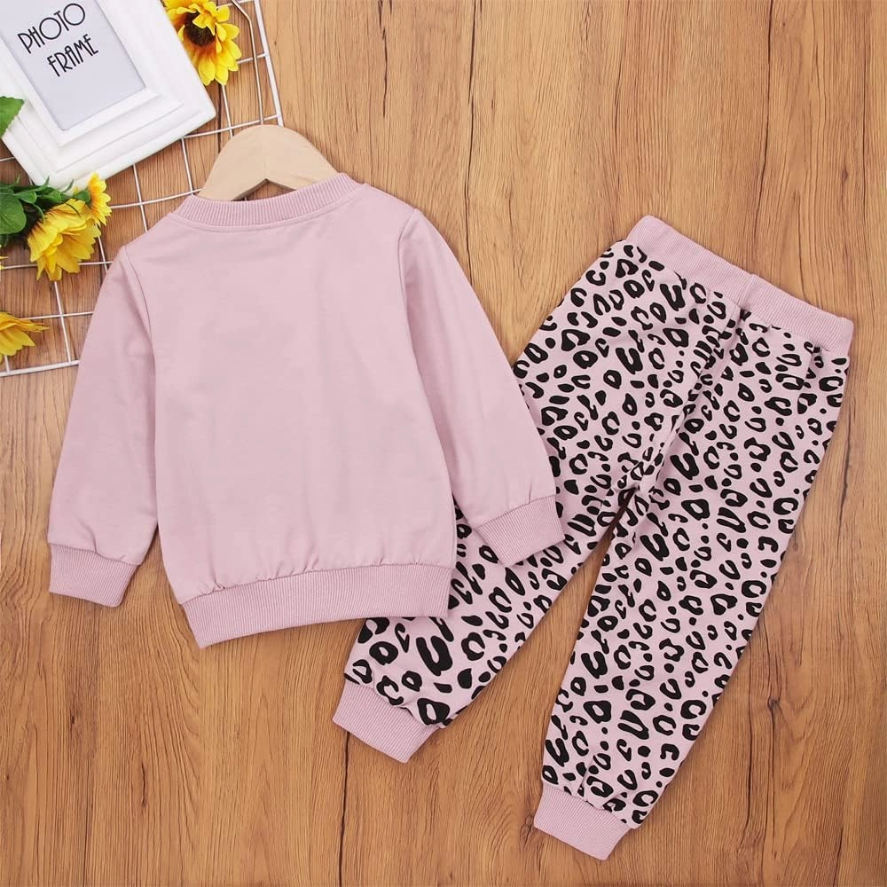 Toddler Baby Girl Leopard Fall Clothes Long Sleeve Pullover Crew Neck Top Sweatshirt Pants Casual Winter Outfits