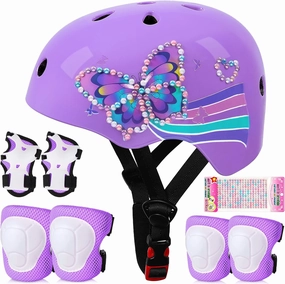 Toddler Bike Helmet Kids Helmet Knee Pads and Elbow Pads Set Adjustable Protective Gear Set with DIY Stickers for Girls Age 3-5-8 Years