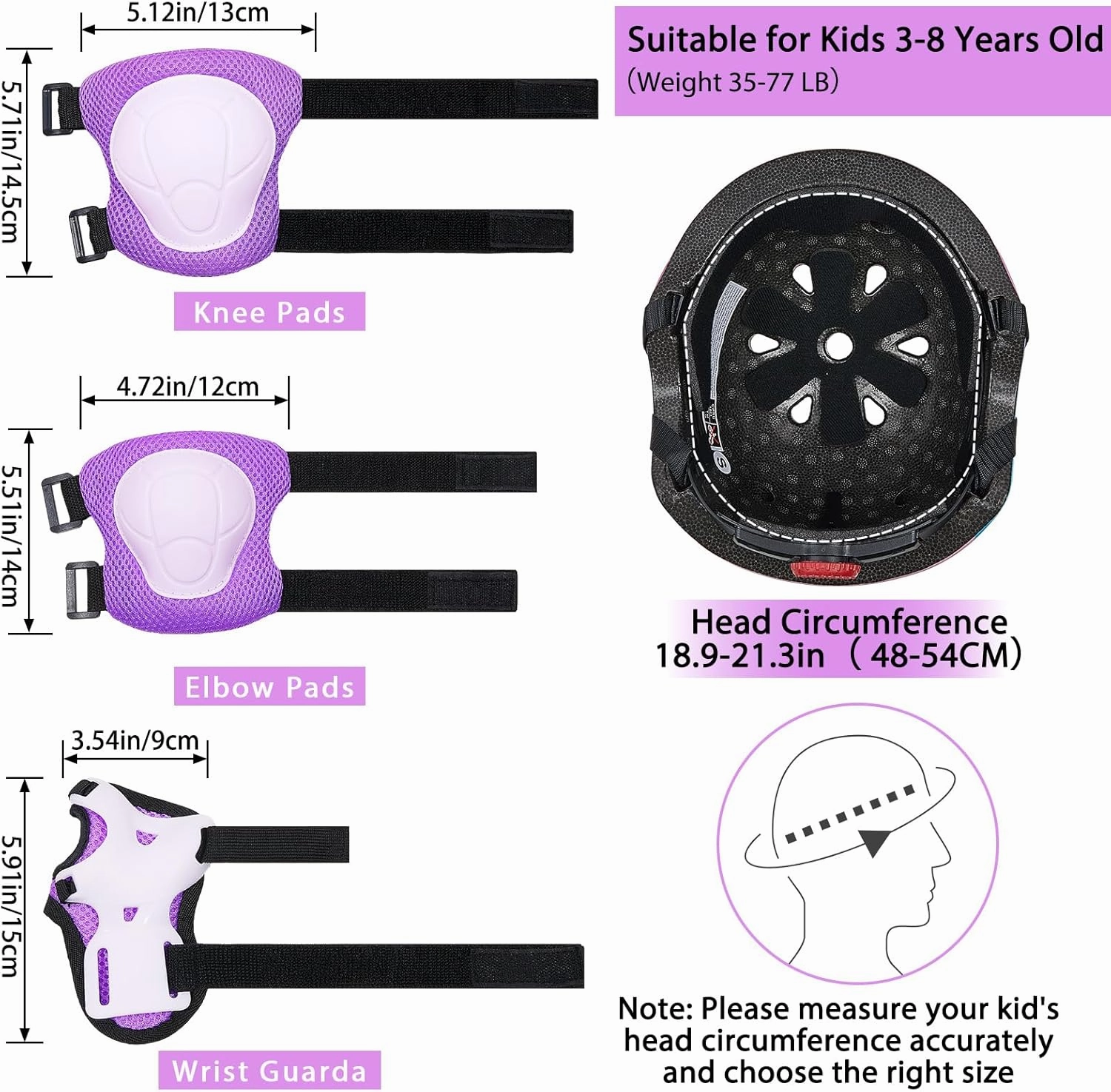 Toddler Bike Helmet Kids Helmet Knee Pads and Elbow Pads Set Adjustable Protective Gear Set with DIY Stickers for Girls Age 3-5-8 Years