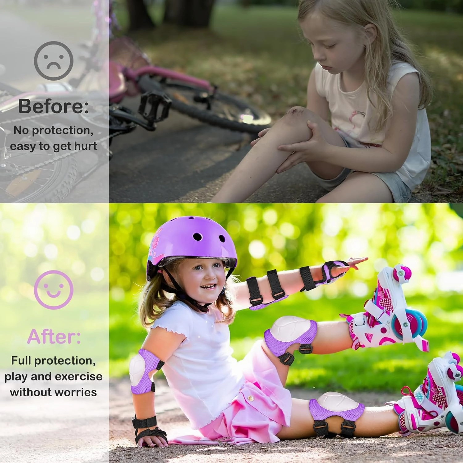 Toddler Bike Helmet Kids Helmet Knee Pads and Elbow Pads Set Adjustable Protective Gear Set with DIY Stickers for Girls Age 3-5-8 Years