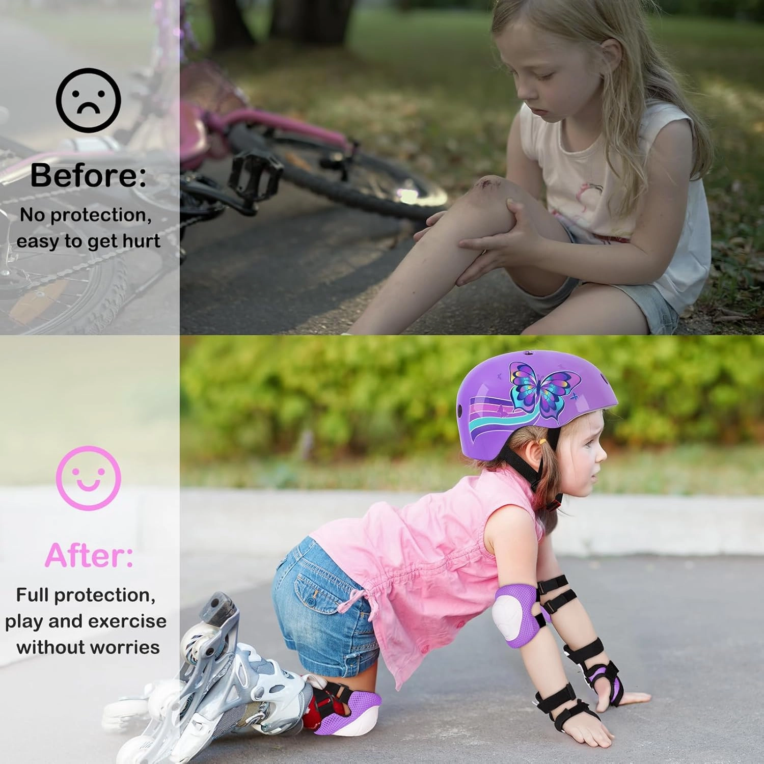 Toddler Bike Helmet Kids Helmet Knee Pads and Elbow Pads Set Adjustable Protective Gear Set with DIY Stickers for Girls Age 3-5-8 Years