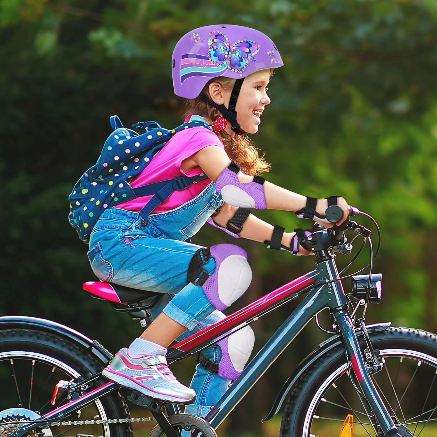 Toddler Bike Helmet Kids Helmet Knee Pads and Elbow Pads Set Adjustable Protective Gear Set with DIY Stickers for Girls Age 3-5-8 Years