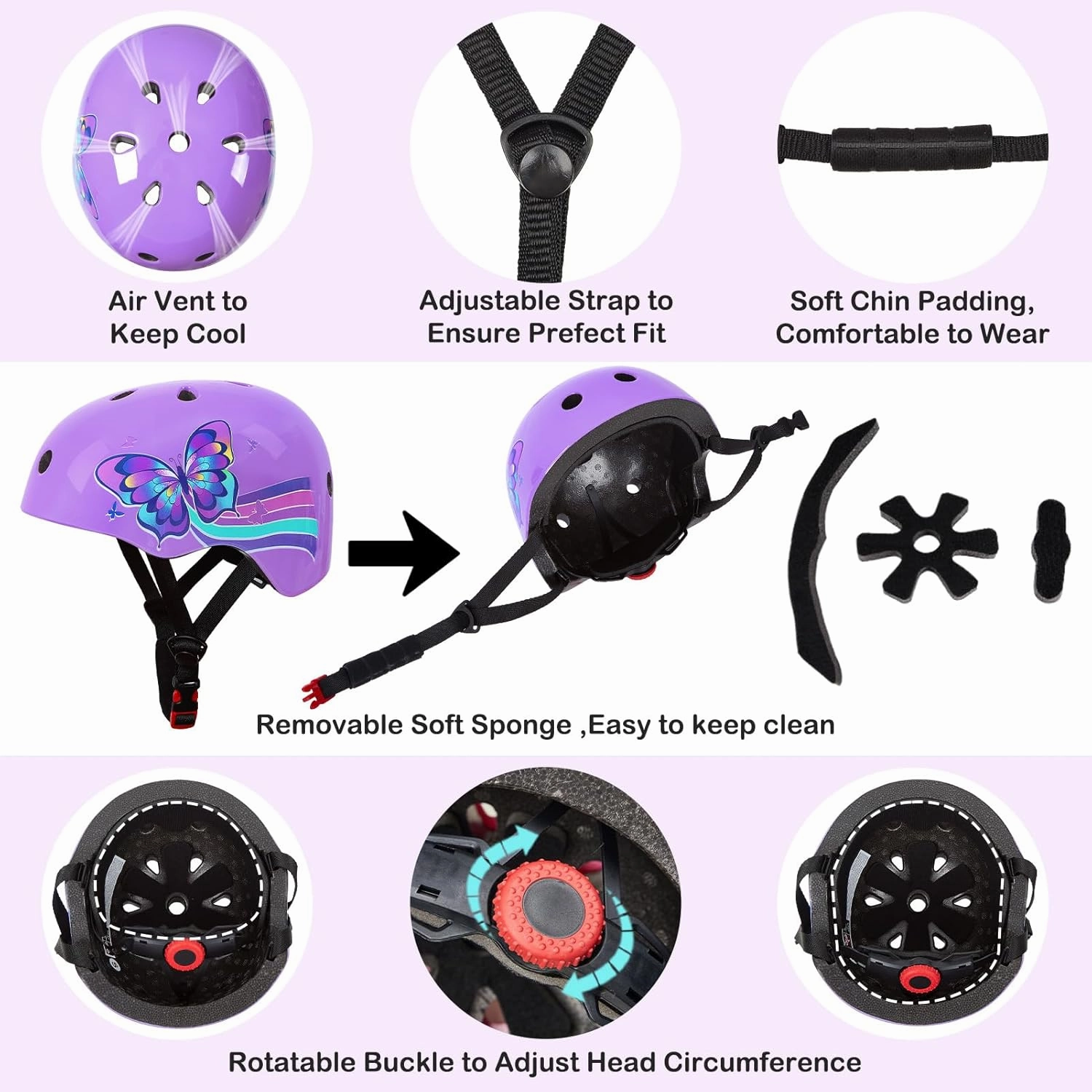 Toddler Bike Helmet Kids Helmet Knee Pads and Elbow Pads Set Adjustable Protective Gear Set with DIY Stickers for Girls Age 3-5-8 Years