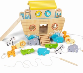Toddlers Wooden Noah's Ark Toy Animal Playset, Shape Sorter Early Learning Montessori Toys, Baptism Gifts for 1 2 3 Boys Girls Kids