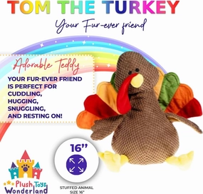 Tom The Turkey Plush Toy, 16-Inch Cute Soft Plush Turkey, Perfect Plushie for Ideal, Thanksgiving, Baby Showers, Kids & Birthdays